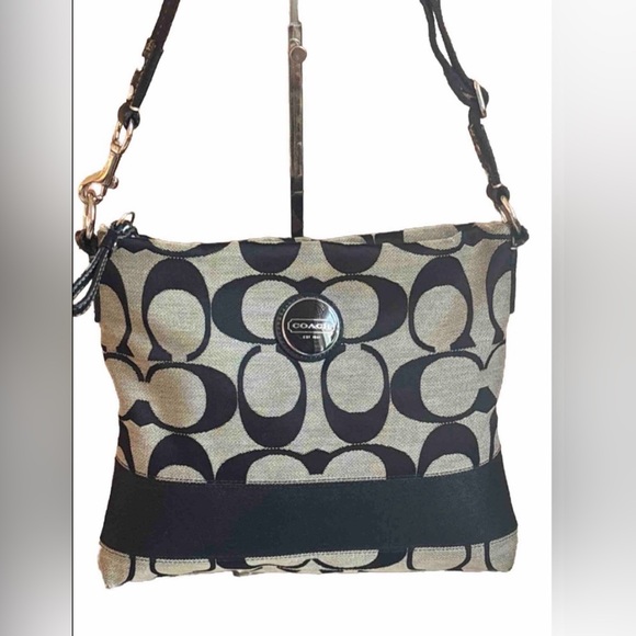 Coach Black/Gray Monogram Sling Crossbody Shoulder Bag Authentic Good Condition - Picture 2 of 10